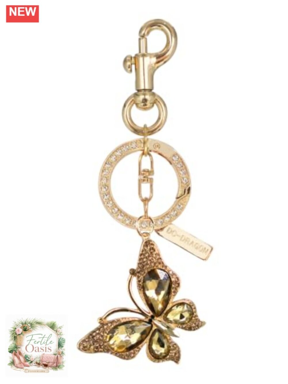Rhinestone Butterfly Purse Charm Keychain with Lobster Clasp